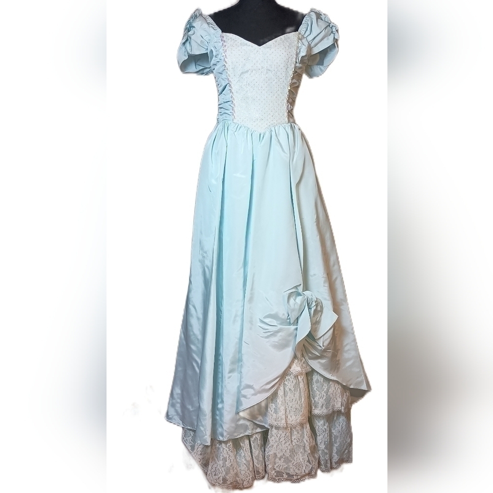 Gunne Sax Vintage Southern Belle Light Blue Prom Dress Size Jr 7